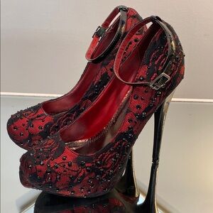 Elegant Red and Black Heels with Ankle Strap